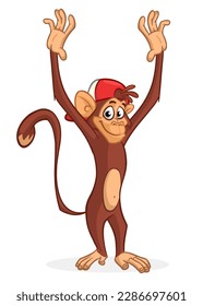 Cartoon funny monkey chimpanzee. Vector illustration of happy monkey character design isolated.