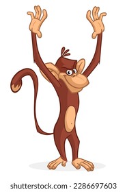 Cartoon funny monkey chimpanzee. Vector illustration of happy monkey character design isolated.
