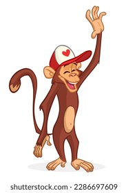 Cartoon funny monkey chimpanzee. Vector illustration of happy monkey character design isolated.