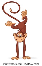 Cartoon funny monkey chimpanzee. Vector illustration of happy monkey character design isolated.