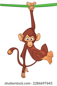 Cartoon funny monkey chimpanzee. Vector illustration of happy monkey character design isolated.