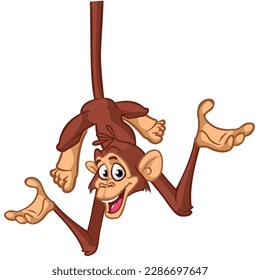 Cartoon funny monkey chimpanzee. Vector illustration of happy monkey character design isolated.