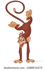 Cartoon funny monkey chimpanzee. Vector illustration of happy monkey character design isolated.