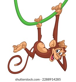 Cartoon funny monkey chimpanzee. Vector illustration of happy monkey character design isolated.