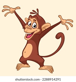 Cartoon funny monkey chimpanzee. Vector illustration of happy monkey character design isolated.