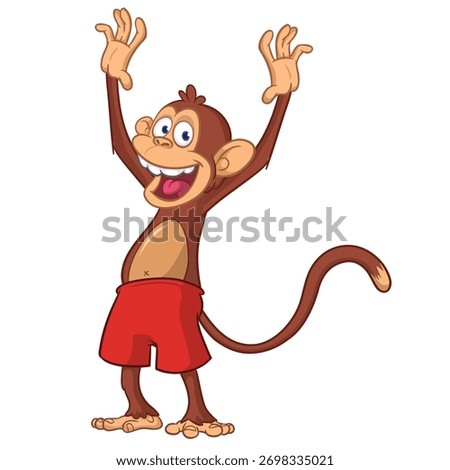 Cartoon funny monkey chimpanzee waving hands. Vector illustration isolated on white