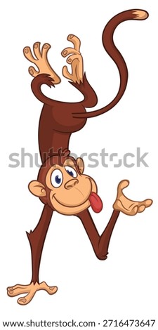 Cartoon funny monkey chimpanzee waving hand. Vector illustration isolated on white