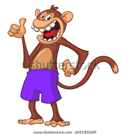 Cartoon funny monkey chimpanzee wearing shorts. Vector illustration isolated on white