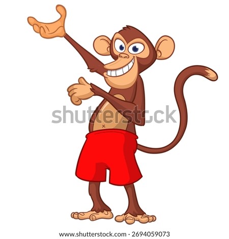 Cartoon funny monkey chimpanzee wearing shorts. Vector illustration isolated on white