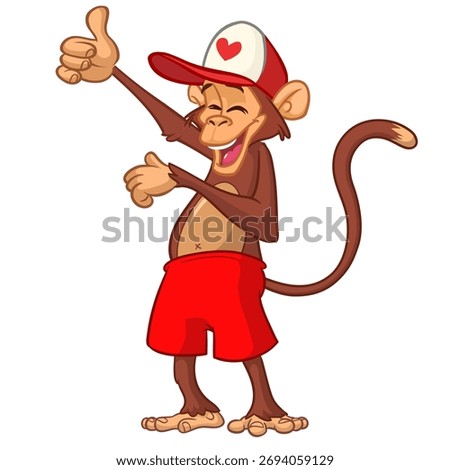 Cartoon funny monkey chimpanzee wearing shorts. Vector illustration isolated on white