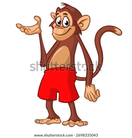 Cartoon funny monkey chimpanzee wearing shorts. Vector illustration isolated on white