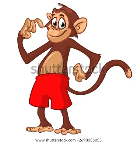 Cartoon funny monkey chimpanzee wearing shorts. Vector illustration isolated on white