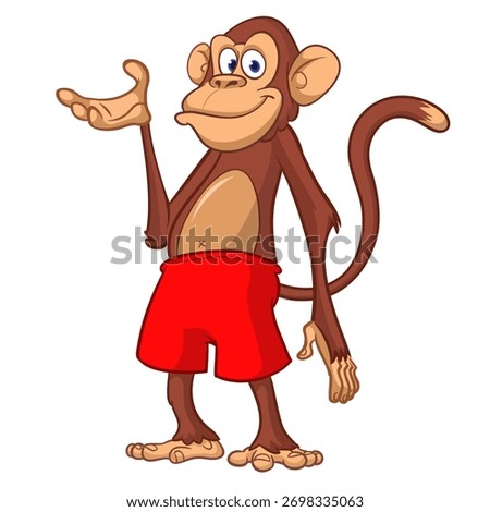 Cartoon funny monkey chimpanzee wearing shorts. Vector illustration isolated on white