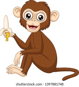 Cartoon funny monkey holding banana