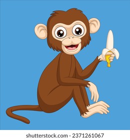 Cartoon funny monkey holding banana character design illustration