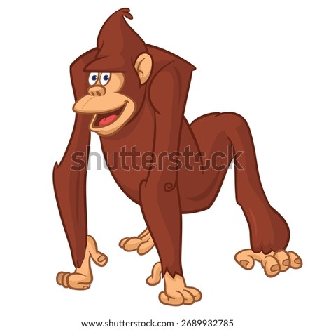 Cartoon funny monkey orangutang or gorilla . Vector illustration isolated on white