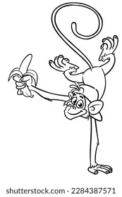 Cartoon lustigen Affen. Vektorgrafik von glücklichen Affen Schimpansen Umrisse für die Färbung von Seiten Buch.