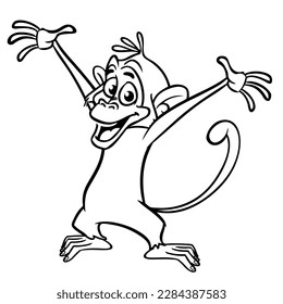 Cartoon funny monkey. Vector illustration of happy monkey chimpanzee outlines for coloring pages book.