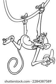 Cartoon funny monkey. Vector illustration of happy monkey chimpanzee outlines for coloring pages book.