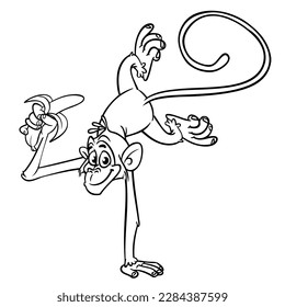 Cartoon funny monkey. Vector illustration of happy monkey chimpanzee outlines for coloring pages book.