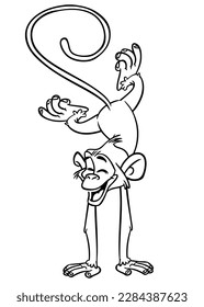 Cartoon funny monkey. Vector illustration of happy monkey chimpanzee outlines for coloring pages book.
