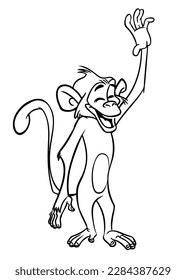 Cartoon funny monkey. Vector illustration of happy monkey chimpanzee outlines for coloring pages book.