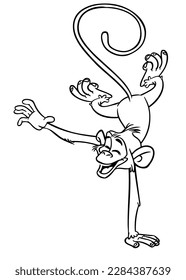 Caricatura de mono gracioso. Ilustración vectorial de los contentos esbozos de chimpancé de mono para colorear el libro de páginas.