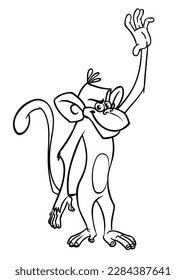 Cartoon funny monkey. Vector illustration of happy monkey chimpanzee outlines for coloring pages book.