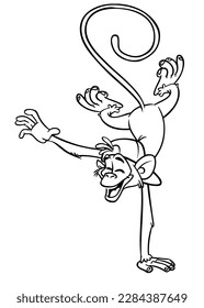 Cartoon funny monkey. Vector illustration of happy monkey chimpanzee outlines for coloring pages book.