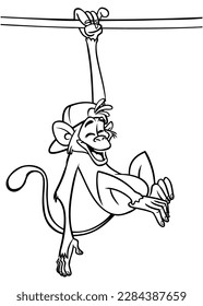 Caricatura de mono gracioso. Ilustración vectorial de los contentos esbozos de chimpancé de mono para colorear el libro de páginas.