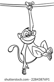 Cartoon funny monkey. Vector illustration of happy monkey chimpanzee outlines for coloring pages book.