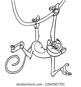 Cartoon funny monkey. Vector illustration of happy monkey chimpanzee outlines for coloring pages book.