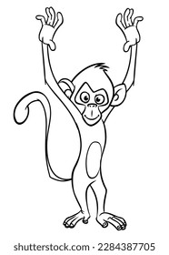 Cartoon funny monkey. Vector illustration of happy monkey chimpanzee outlines for coloring pages book.