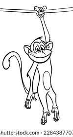 Cartoon funny monkey. Vector illustration of happy monkey chimpanzee outlines for coloring pages book.