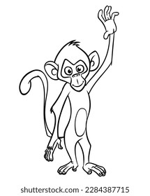 Cartoon funny monkey. Vector illustration of happy monkey chimpanzee outlines for coloring pages book.