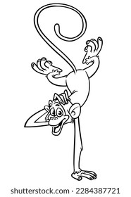 Cartoon funny monkey. Vector illustration of happy monkey chimpanzee outlines for coloring pages book.
