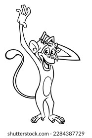 Caricatura de mono gracioso. Ilustración vectorial de los contentos esbozos de chimpancé de mono para colorear el libro de páginas.