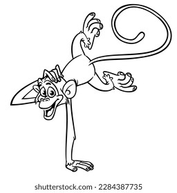 Cartoon funny monkey. Vector illustration of happy monkey chimpanzee outlines for coloring pages book.