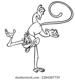 Cartoon funny monkey. Vector illustration of happy monkey chimpanzee outlines for coloring pages book.