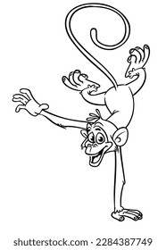 Cartoon funny monkey. Vector illustration of happy monkey chimpanzee outlines for coloring pages book.