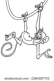 Cartoon funny monkey. Vector illustration of happy monkey chimpanzee outlines for coloring pages book.