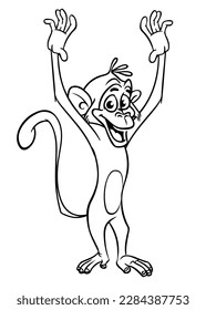 Cartoon funny monkey. Vector illustration of happy monkey chimpanzee outlines for coloring pages book.