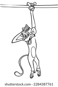 Cartoon funny monkey. Vector illustration of happy monkey chimpanzee outlines for coloring pages book.