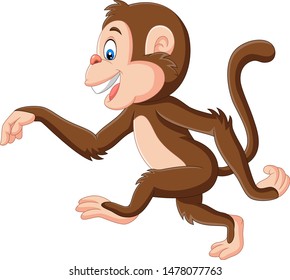 Cartoon funny monkey walking on white background