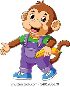 Cartoon funny monkey waving hand