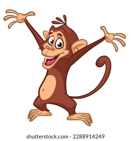 Cartoon funny monkey waving hands. Vector illustration of happy monkey character design isolated.