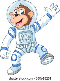 Cartoon funny monkey wearing astronaut costume