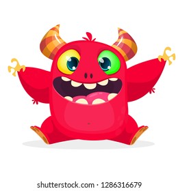 Cartoon funny monster. Halloween vector illustration of excited monster