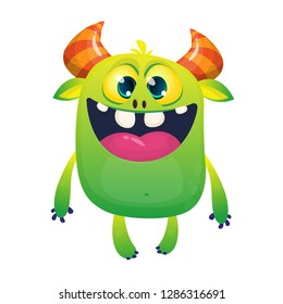 Cartoon funny monster. Halloween vector illustration of excited monster