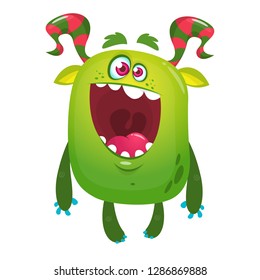 Cartoon funny monster. Halloween vector illustration of excited monster